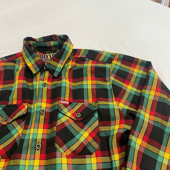 Dixxon Flannel Co The Kush Plaid Shirt Men’s Rasta Colors Red Yellow Green Large - Picture 2 of 8